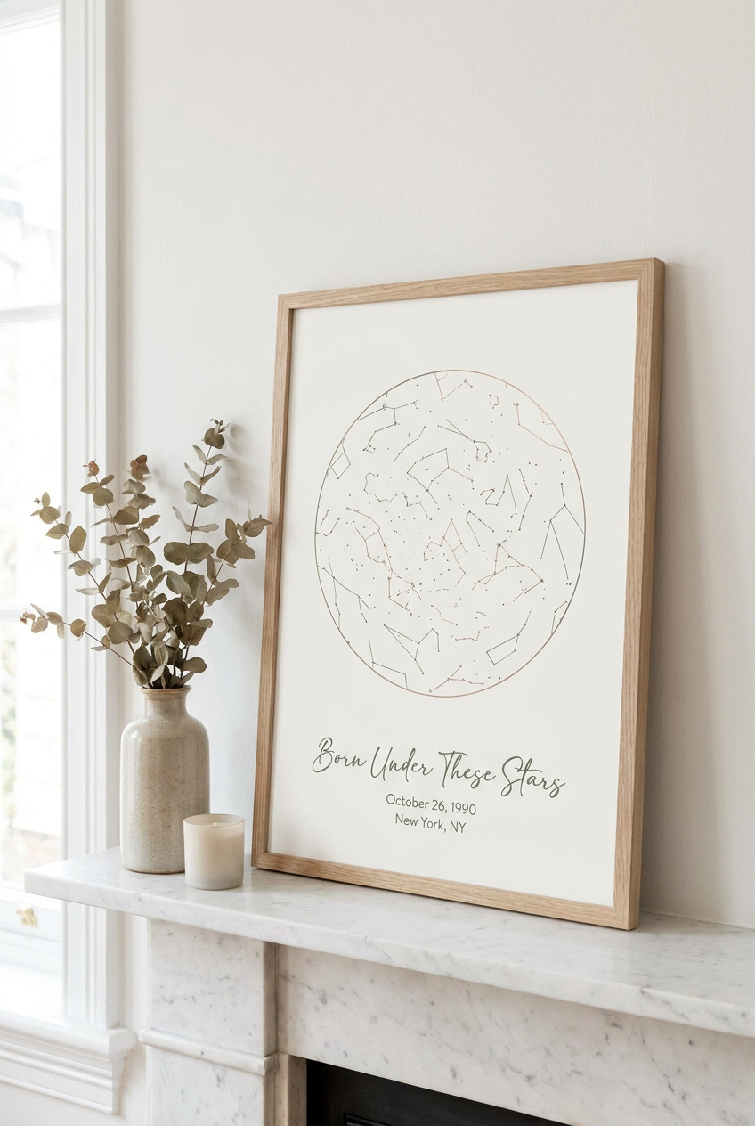 Personalized star map - sage rose gold birthday