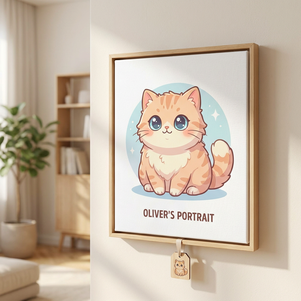 Cartoon kawaii pet portrait - orange tabby cat example
