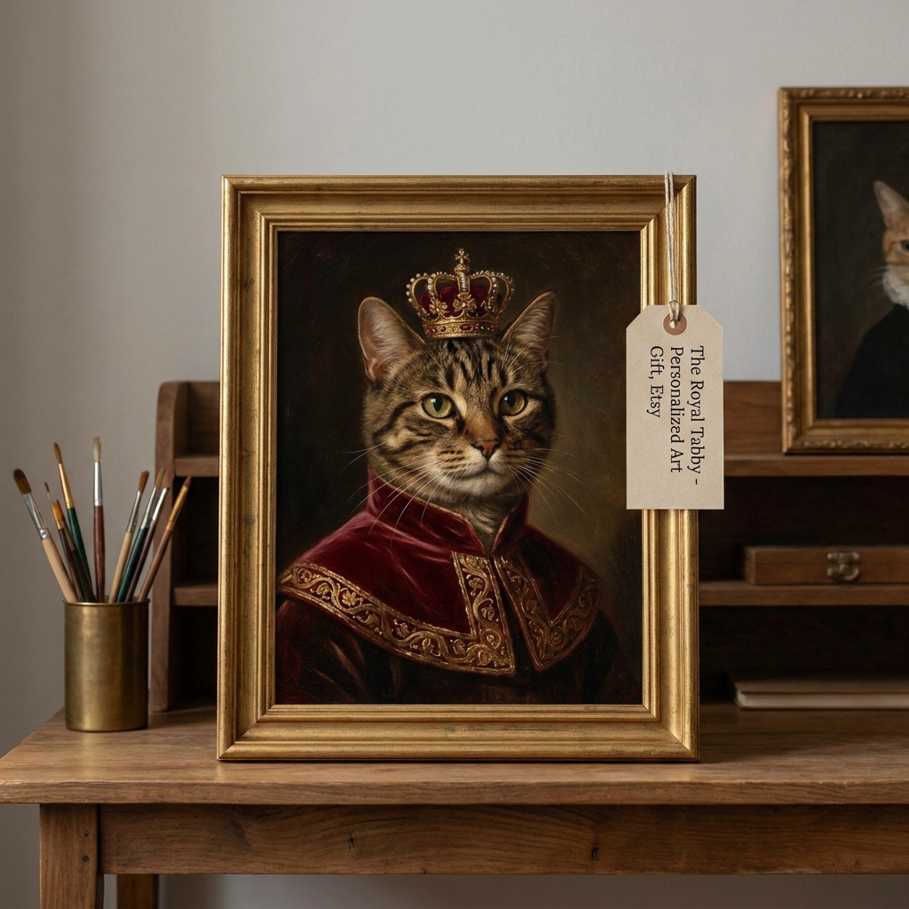 Royal oil painting pet portrait - regal cat example