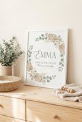 Boho sage birth announcement poster example - baby Emma