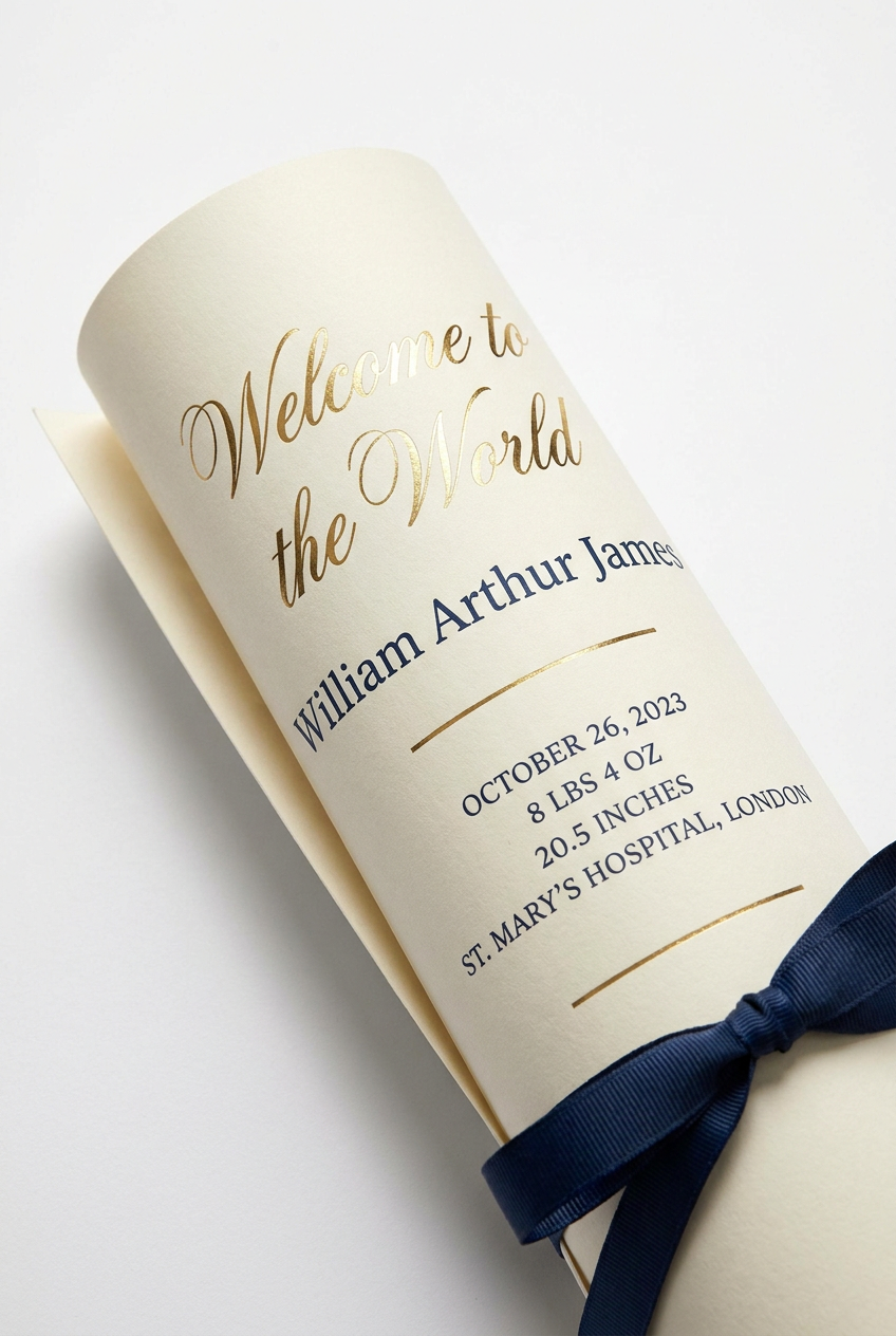 Classic navy and gold birth stats poster example - newborn keepsake